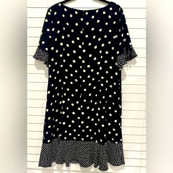Talbots Black White Polka Dot Ruffled Plus Size Short Sleeved Midi Dress 16 - Picture 9 of 10